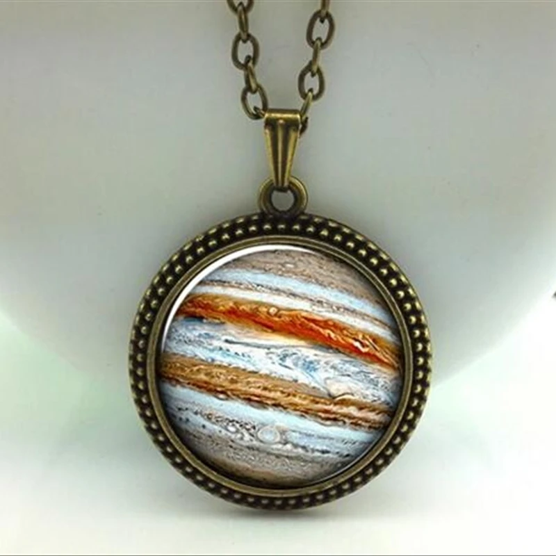 Юпитер ожерелье со стеклянной подвеской оранжевый планета подвеска наука ювелирные изделия Необычные Ювелирные украшения пространство цепочки и ожерелья A-051 HZ1