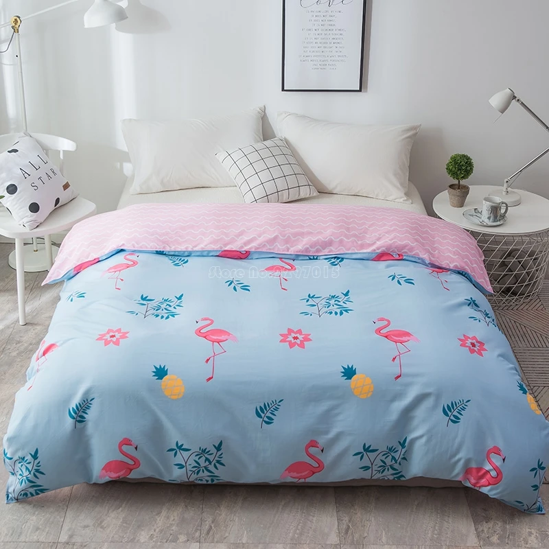 

Ins Fashion Flamingo Fruit Printed Duvet Cover Blue Soft Comfortable Cotton Comforter Case Twin Full Queen King 220*240cm Size