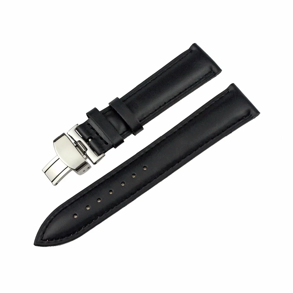 Smooth Matt Leather Watch Band Silver Butterfly Deployment Clasp 18mm 20mm 22mm 24mm 26mm | Наручные часы
