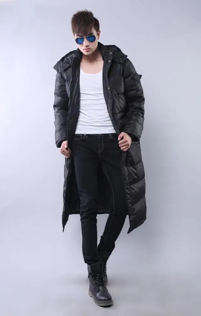 Зимняя мужская пуховая куртка, мужское пуховое пальто, утолщенное, тонкое, повседневное, выше колена, большие размеры, длинная мужская