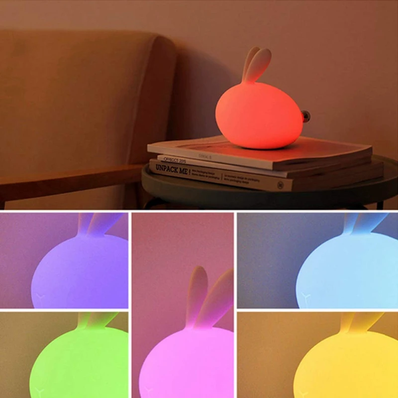 7 colors Cartoon bunny lamp colorful brightness change color led pat light usb rechargeable silicone night light soft handle (4)