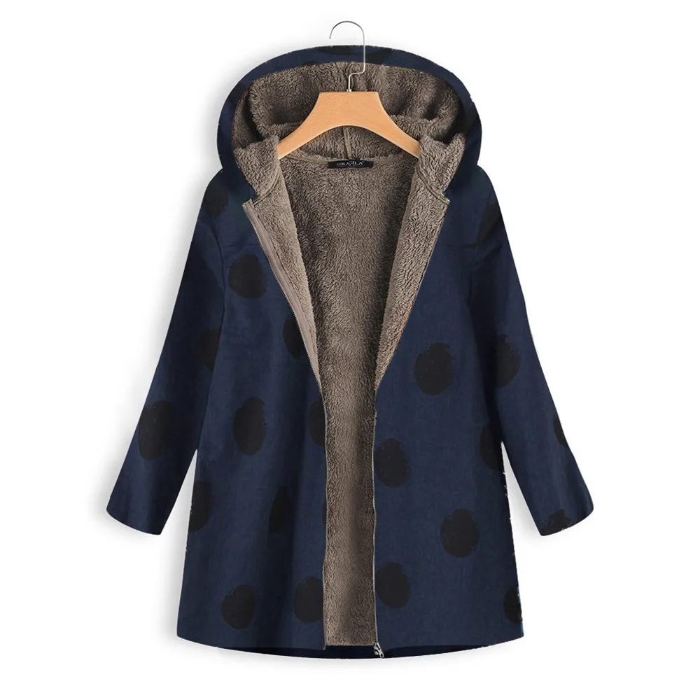 

Winter Jacket Women Parkas Warm Outwear Dot Print Hooded Pockets Vintage Plus Size 5XL Coats womens winter fashion 2018