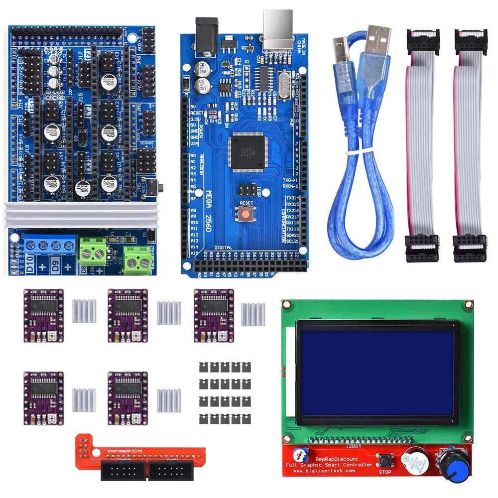 Комплект контроллера 3d принтера Mega 2560 Uno R3 стартовые комплекты+ RAMPS 1,6+ 5 шт. DRV8825 Драйвер шагового двигателя+ lcd 12864 Reprap