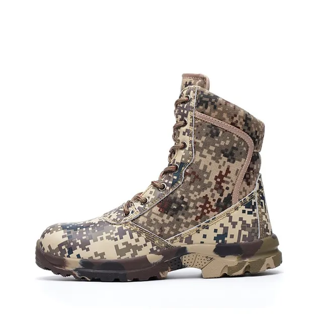 Men Safety Hiking Shoes Camouflage Leather Steel Toe Lace Up Tactical