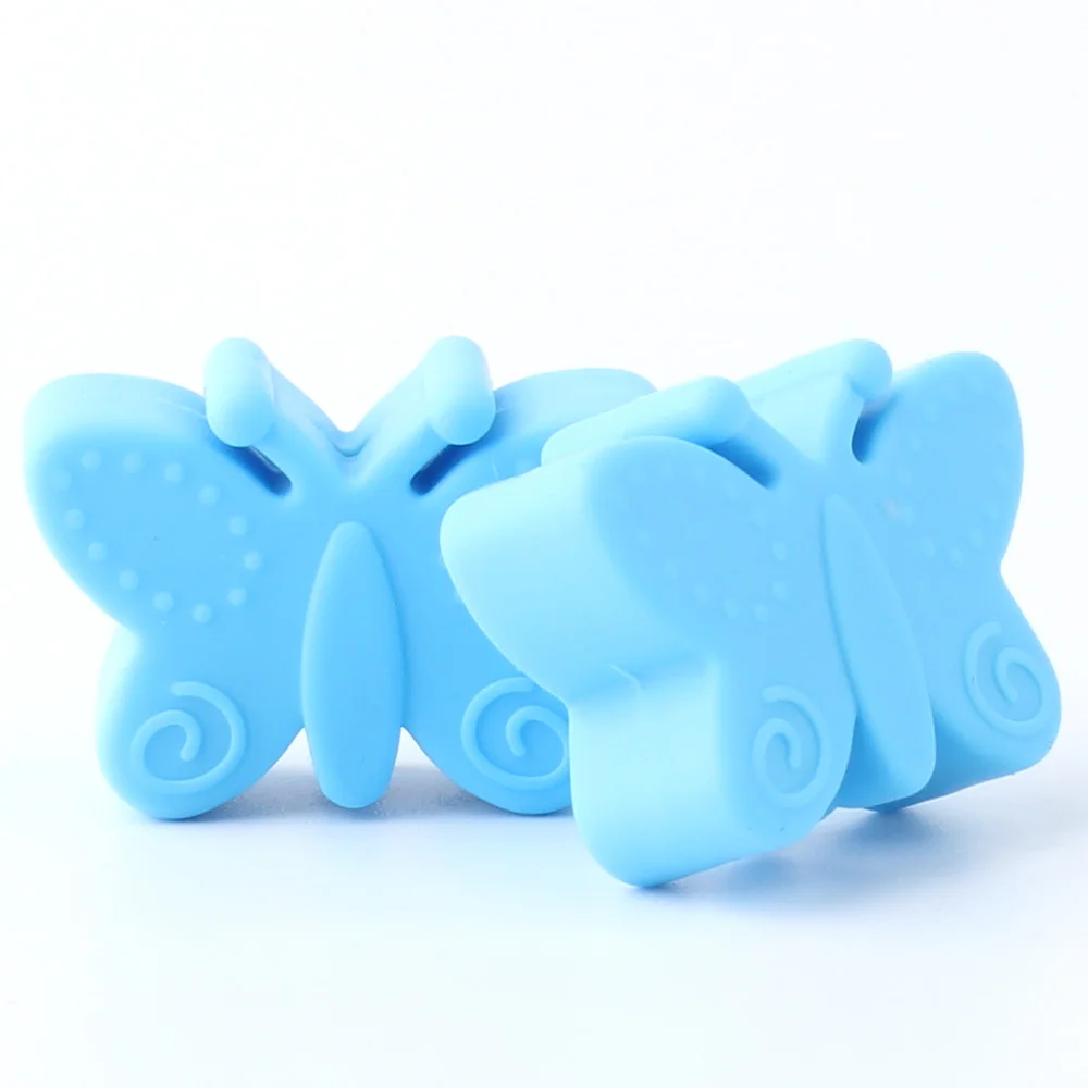 10 шт 30 мм Силиконовые Бусины-бабочки для прорезывания зубов для изготовления ювелирных изделий своими руками из бисера без бисфенола, силиконовые детские игрушки для прорезывания зубов и ожерелья - Цвет: 10pcs Sky Blue