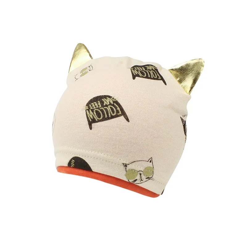 Cat Cartoon Baby Hat With Ears Cotton Soft Infant Beanie Spring Cute Print Baby Hat For Girls New Toddler Hat Baby Boys Clothing (4)