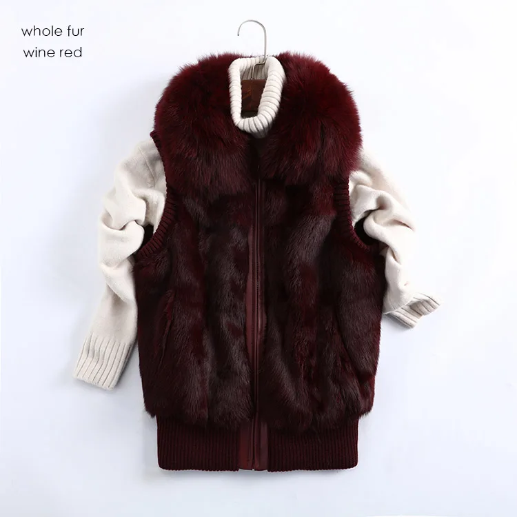Pudi T18001 женский жилет из натурального кроличьего меха зимняя новая куртка из натурального меха для девочек пальто с воротником из енота и серебристой лисы - Цвет: whole fur wine