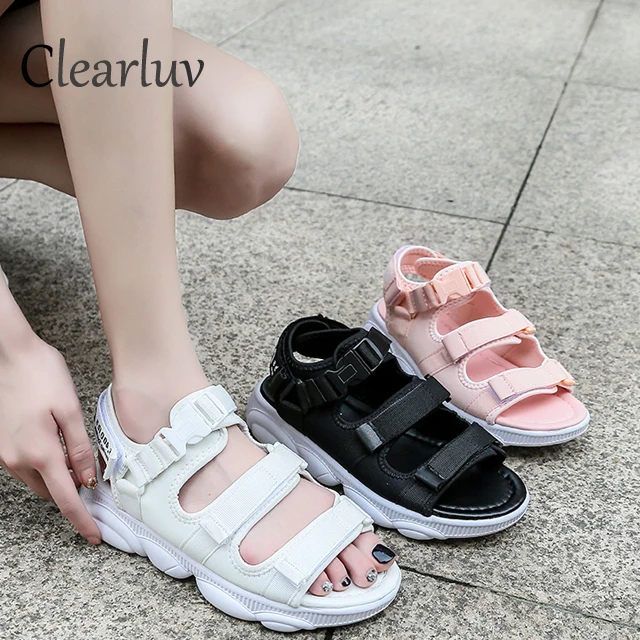 

Summer muffin soft bottom color matching open toe casual non-slip sports sandals hollow increased cloth comfortable sandals