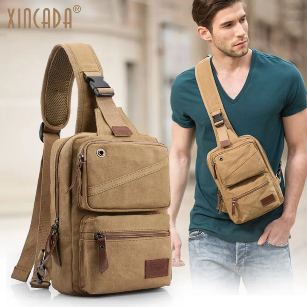 XINCADA Mens Messenger Bag Chest Shoulder Bags Canvas Sling Bag Crossbody Small Bags for Men 