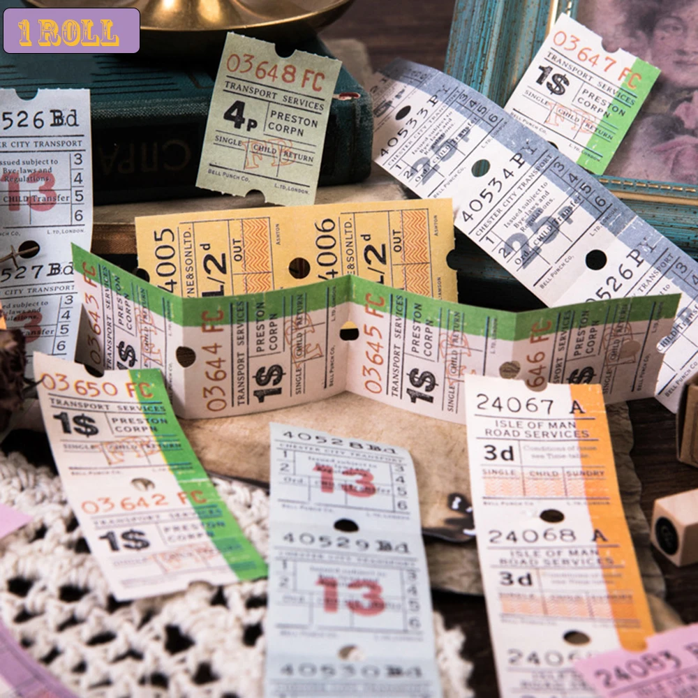 

1Roll Vintage Tickets Series Tearable Functional Tape Handwritten Retro Decorative Stickers Diary Label Album Decor Stationery