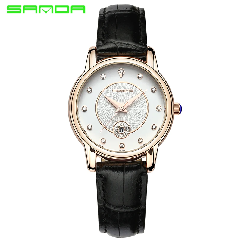 SANDA Brand Women Watches Female Fashion Dress Rhinestone Quartz Wrist Watch Women Leather Bracelet Clock For