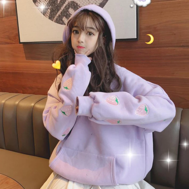 2 цвета Mihoshop Ulzzang Корея женская модная одежда милые Клубничные печати с капюшоном