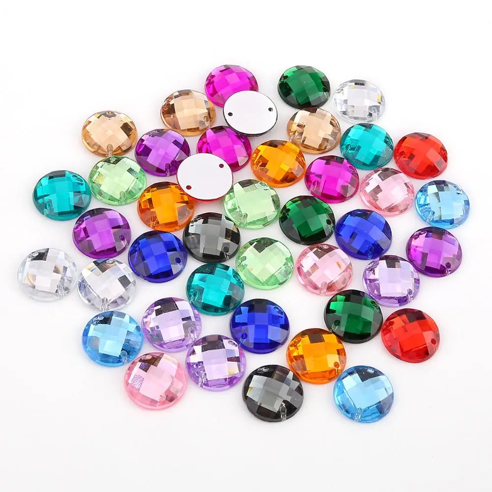 

TPSMOC 8mm/10mm/12mm/15mm Round Acrylic Flat Back Rhinestone 2 Holes sewing Crystal Beads For DIY Wedding Dress Shoes Bags