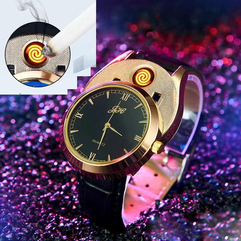 

Watches men with USB Electronic Rechargeable Windproof Flameless Cigarette Lighter Men's wrist watches saat relogio Masculino