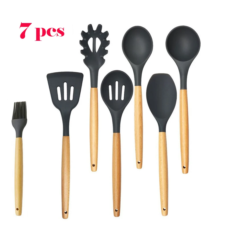 5/6/7/8/9 Pcs Wooden Handle Silicone Kitchenware Kitchen Cooking Tools Multi-Purpose Grade Spatula Ladle For Birthday Gift 5/6/7/8/9 Pcs Wooden Handle Silicone Kitchenware Kitchen Cooking Tools Multi-Purpose Grade Spatula Ladle For Birthday Gift