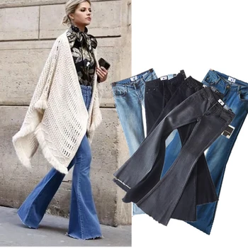 

2018 retro style hot flared pants jeans Summer stretch jeans flared pants women wide leg pants Fashion casual versatile jeans