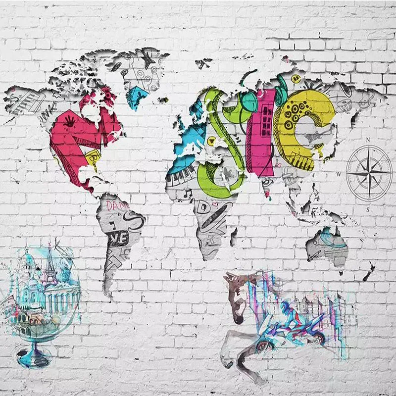 

Custom photo wallpaper World map wallpaper Graffiti Background Wall home decoration coffee house bedroom wallpaper mural