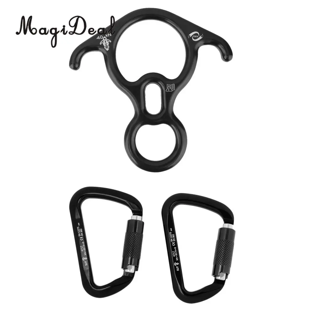 

MagiDeal 1 Pair 30KN D-Ring Auto Locking Climbing Carabiner + Figure 8 Descender 40KN for Rappelling Mountaineering Camping Acce