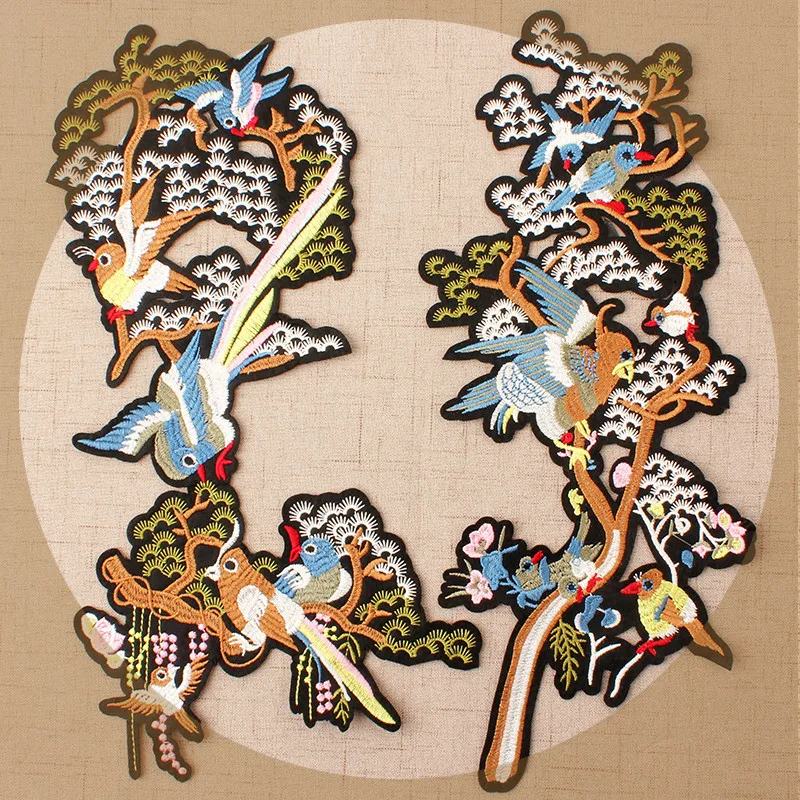 

bird on pine tree Embroidered applique parche patches for clothes apliques de roupa sticker parches bordados para ropa