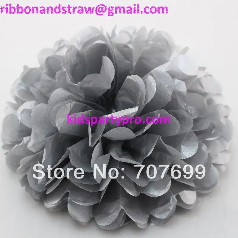 

Free Shipping Tissue Pom Pom 14" (35CM) Pom Pom Tissue Wedding Party Decor Craft Silver 20PCS
