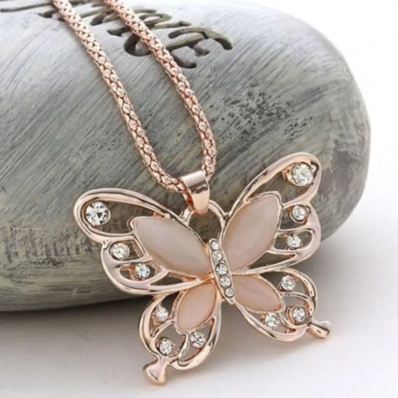 Crystal Butterfly Pendant Necklace Long Sweater Chain Fashion Women Charm Gift Crystal Butterfly Pendant Necklace Long Sweater Chain Fashion Women Charm Gift