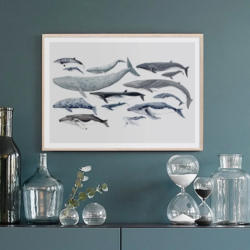 

Shark Whale Dolphin Marine life Nordic Posters And Prints Wall Art Canvas Painting Wall Pictures For Living Room Art Print Decor