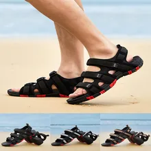 Летние сандалии для мужчин; Кожаные Классические мужские пляжные шлепанцы; однотонные Повседневные Дышащие сандалии на плоской подошве; обувь для треккинга