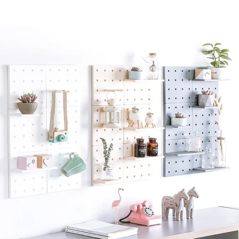 

Basupply 1Pc Plastic Hole Board DIY Wall Shelf Self-adhesive Storage Rack Living Room Kitchen Holder Bedroom Wall Organizer
