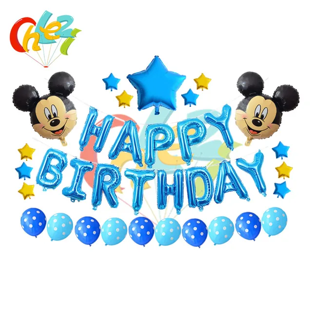 1 set Mickey Mouse Minnie helium Foil balloons Happy Birthday alphabet letters hanging Ballon Kids Party Decorations Baby shower