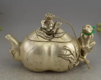 

China Tibet Silver Zodiac Year Animal Monkey Peach wine Pot teapot