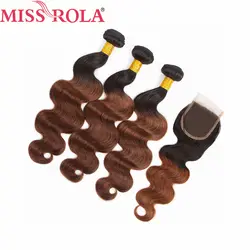 Мисс Рола волос Бразильский объемная волна Инструменты для завивки волос 3 Связки с закрытием # T1B/33 Цвет 100% человеческих волос не -Волосы remy
