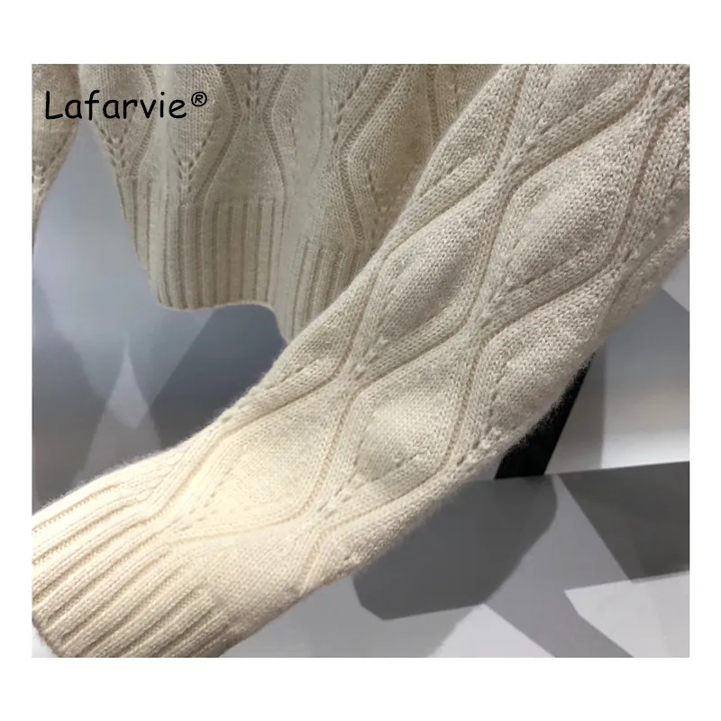 Lafarvie Cashmere Blended Knitted Sweater Women Autumn Winter Turtleneck Hollow Pullover Female Argyle Pattern Loose Sweater