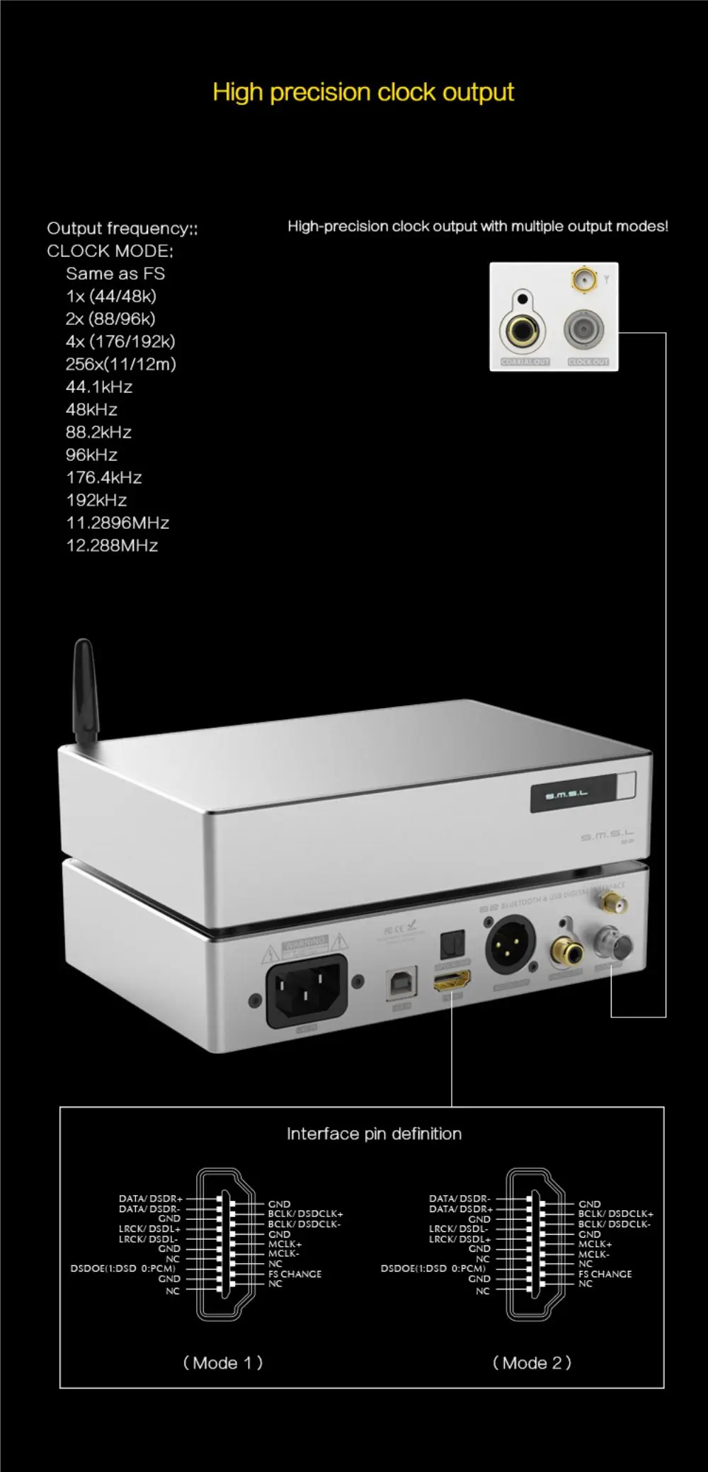 Cheap SMSL B2 USB Interface High Precision Clock Source Bluetooth digital interface to IIS I2S Coaxial Optical AES BNC 6