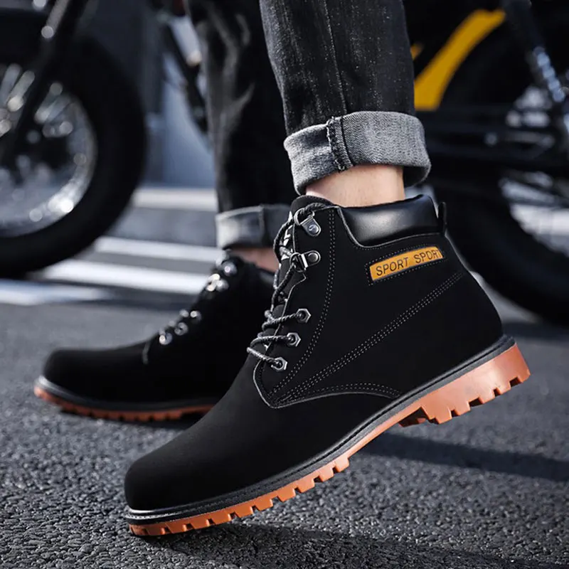 Autumn Men Ankle Boots Lace Up Men Fashion Mens Cowboy Boots Working Shoes Man Safety Timber Land Shoes Martin Army Boots