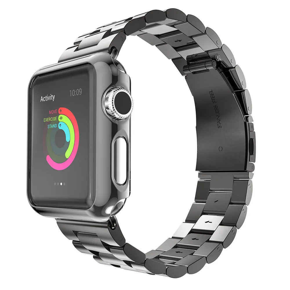 3 точки Нержавеющая сталь часы ремешок для Apple Watch Series 2 серии 3 группа бампер чехол для iWatch 42 мм 38 мм браслет