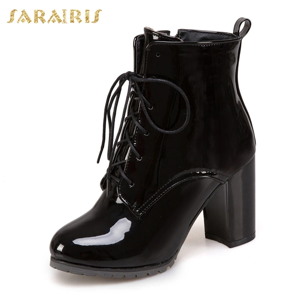 SARAIRIS/вечерние и свадебные ботинки размера плюс 31-50 женская обувь Новые Модные женские ботильоны на высоком толстом каблуке на молнии - Цвет: Черный