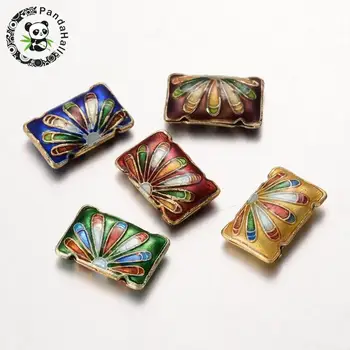 

Mixed Colorful Flower Rectangle Handmade Cloisonne Beads, about 19mm long, 12.5mm wide, 5mm thick, hole: 1mm