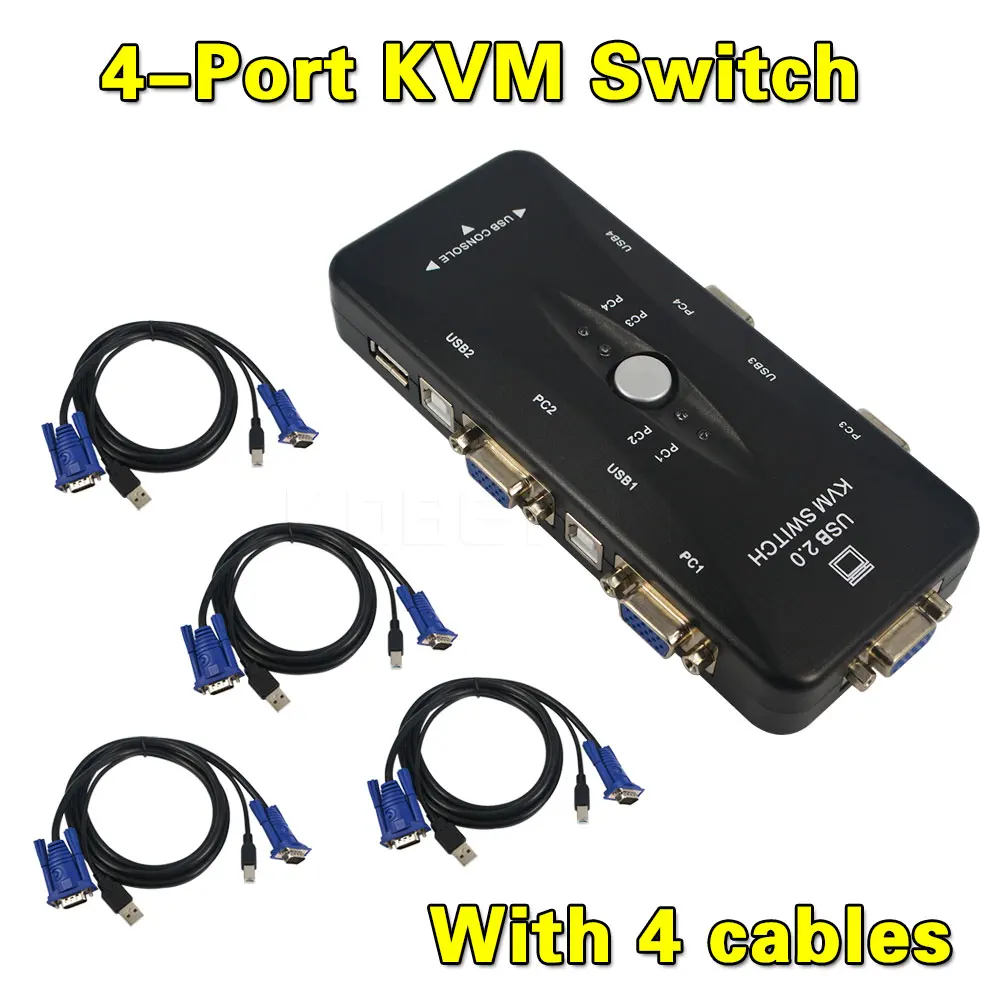 2016 USB KVM 4 Ports Selector VGA Print Auto Switch