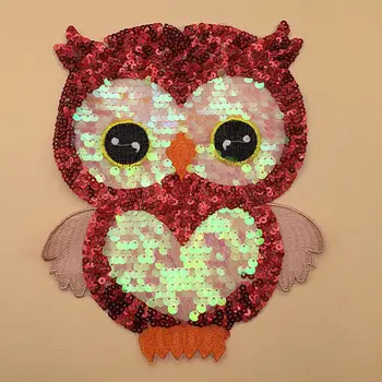 

Cute Animal Big Patch Owl Embroidered Iron On Cartoon Patches For Clothes Badge Stickers Fabric DIY Sequin Applique For T-shirt