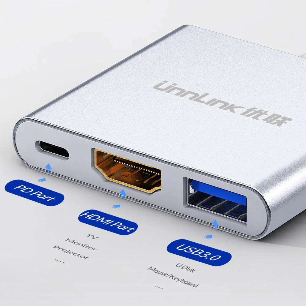 Unnlin USB C док-станция Тип C к HDMI USB 3,0 Micro SD кард-ридер Thunderbolt 3 док-станция для MacBook pro S10 S9 S8 Dex P30 P20 mate10