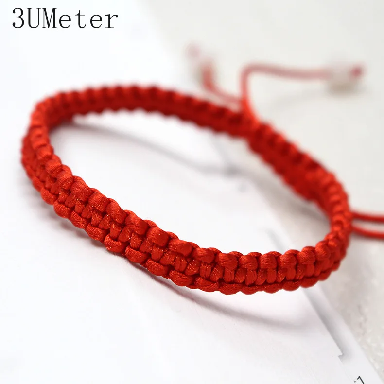 

3UMeter Fashion Handmake Red Rope Bracelet For Women Men Flat Knot Red Rope Bead Bracelet Gift Drop Shipping