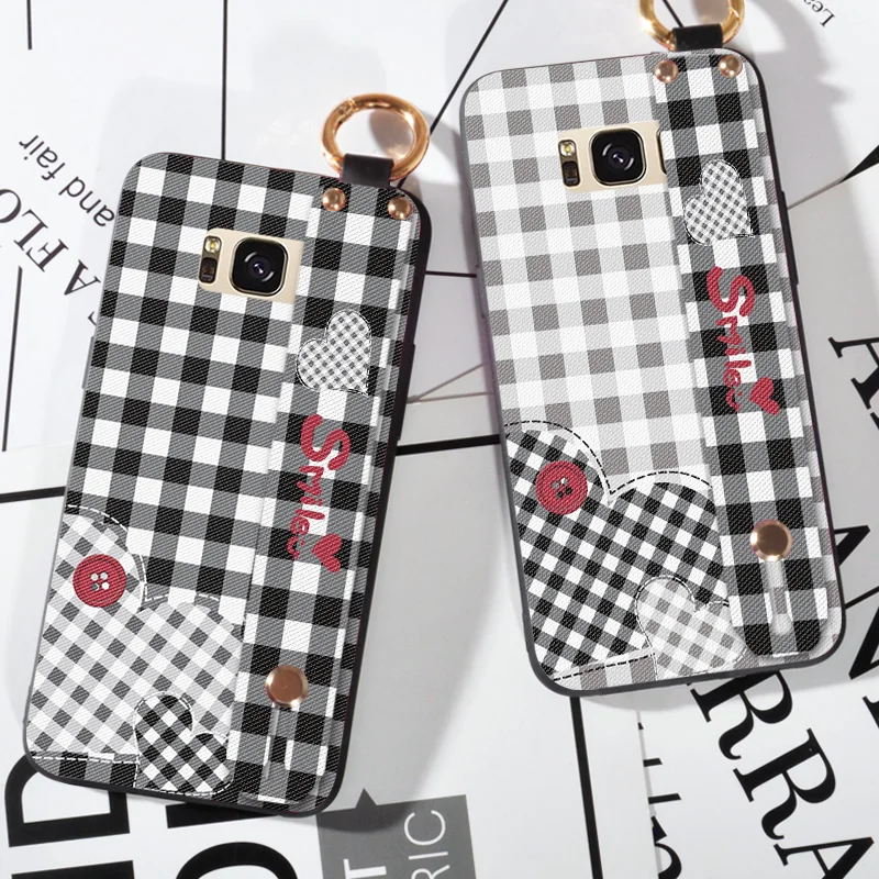 

Wrist Strap phone case For Samsung Galaxy S8 Lattice Printing Love Silicone Case For Samsung Galaxy S8 Plus Cover Cloth