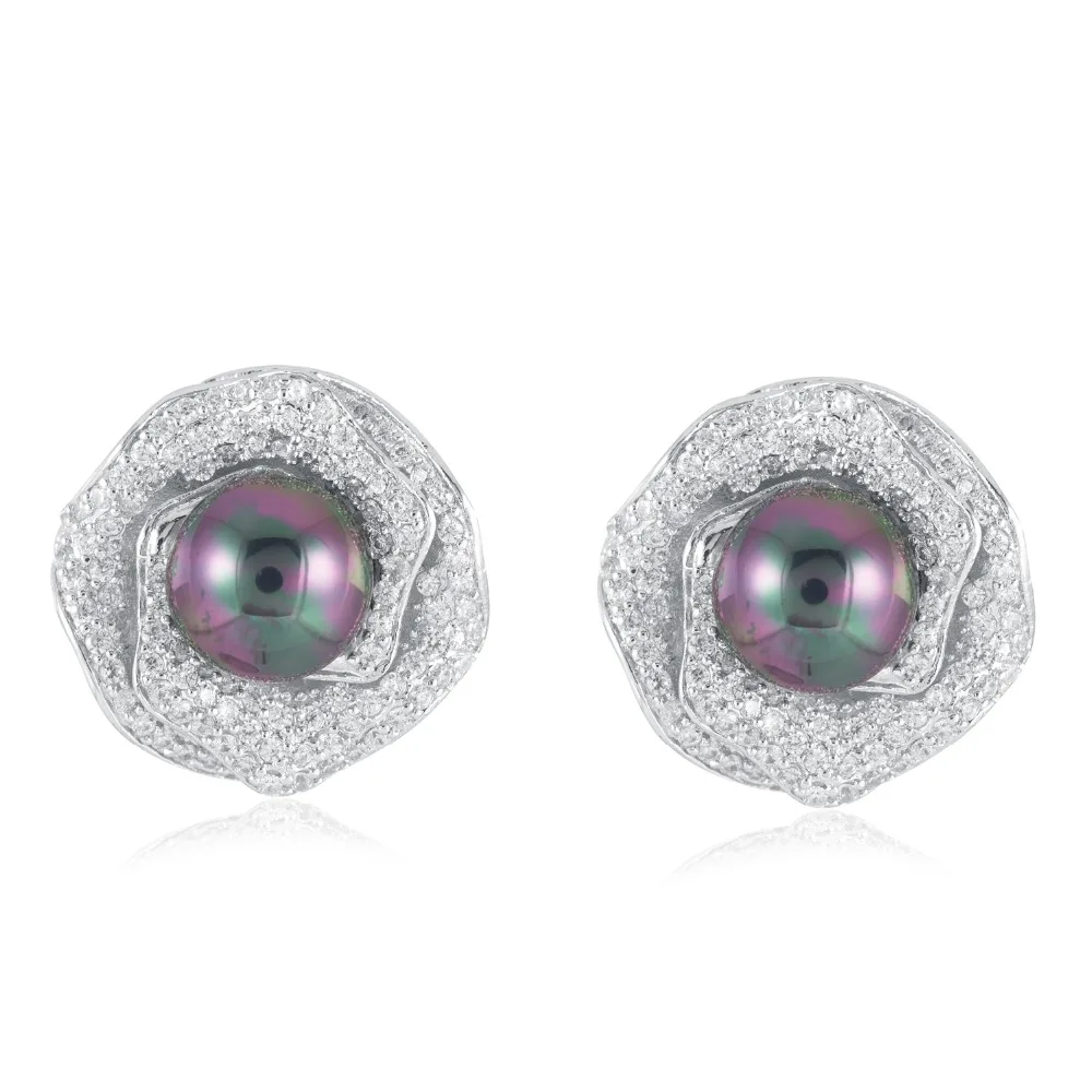 Graybirds New Look Flower Synthetic Pearl Earrings Lead Free Cubic Zirconia Stone Wedding