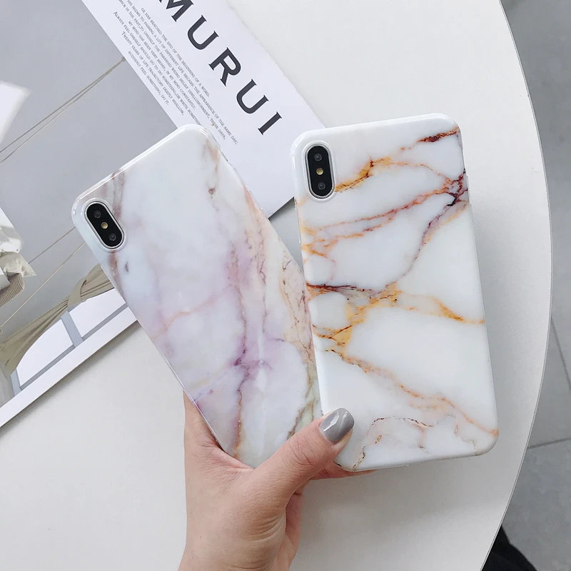 الرخام جراب هاتف سفور iphone 7 XS ماكس حالة لينة TPU الغلاف الخلفي ل iphone 6 6 S 7 8 زائد iphone X XR حالة غطاء جراب هاتف s