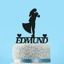 Изготовленный На Заказ Блестящий кардсток свадебный торт Топпер, силуэт пары невесты и жениха фамилия цвет на выбор