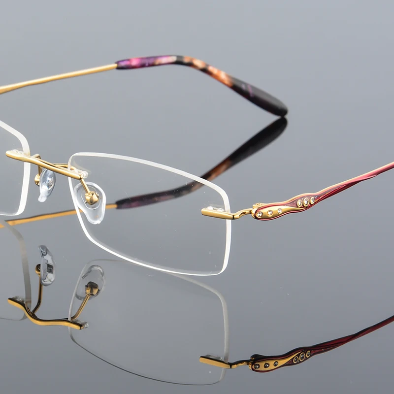 

XINZE 2017 New Rimless Glasses memory titanium flexible Women's eyeglasses glasses prescription spectacle optical frame 605
