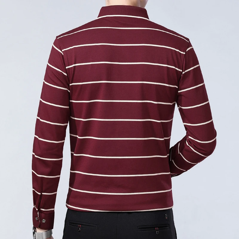 Miacawor Новая мужская полосатая рубашка-поло Повседневная Camisa рубашка поло мужская Весенняя с длинными рукавами мужские футболки одежда T711