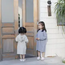 Платье с капюшоном в Корейском стиле для девочек модные хлопковые осенние платья для девочек от 1 до 7 лет PV736