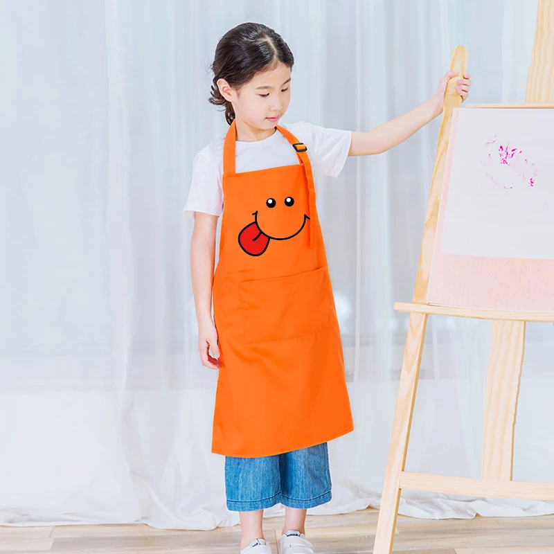 

Kids Cute Eating Apron Children Front Pocket Bib Kitchen Cooking Craft Baking Art Painting apron customize logo print