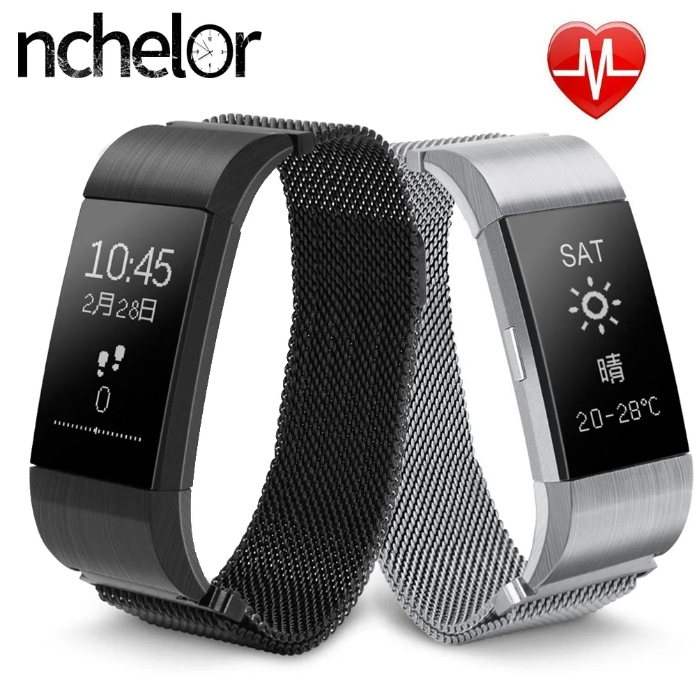 

Smart Watch Men Women Stainless Steel Strap and Heart Rate Sleep Monitor Pedometer Call Reminders Alarm Reminders Smart Bracelet